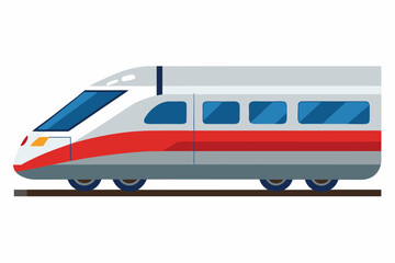 Modern Bullet Train Illustration Gray and White Exterior with Red Stripe and Blue Windows