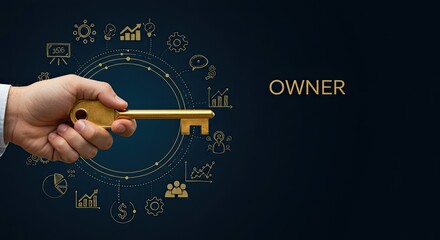 Hand holding a golden key, symbolizing ownership and control over business opportunities.