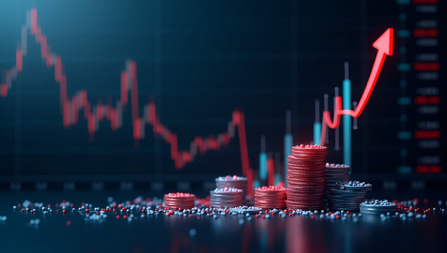 Visualizing Selling Pressure: A Market Depth Chart with Falling Price Markers and Clusters of Sell Orders - Stock Photo Concept with Empty Space for Text