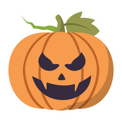 Vibrant Halloween Pumpkin with Leafy Stem and Distinctive Face, Perfect for Seasonal Decor