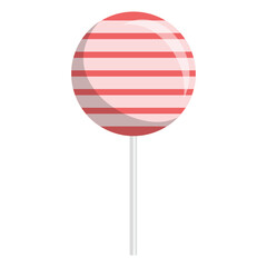 Colorful round lollipop with red and white stripes, set against a simple white background