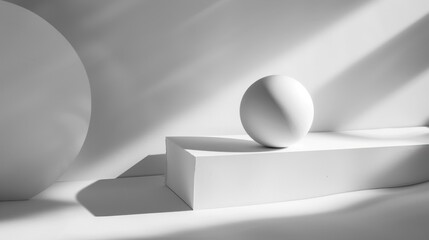 A white cube with a shadow on it, placed on a white surface with a white background.