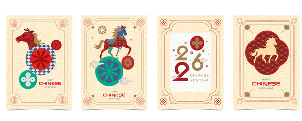 2026 Chinese new year festival with geometric year of the horse background.vector illustration for card,postcard,invitations and social media template