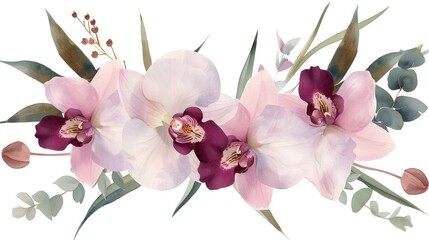 Watercolor orchid floral arrangement creating a beautiful bouquet