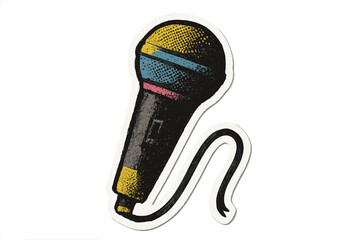 Karaoke microphone in grunge pop art style. Halftone mike for musician performance or concert poster. Retro paper sticker collage element. Vintage punk rock music vector illustration.