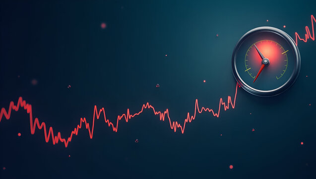 Market Fear Infographic: Visualizing Investor Panic with Volatility Spikes, Fear Gauge Meter, and Declining Line Chart - Perfect for Stock Photo Concepts