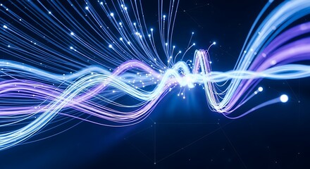 Abstract digital art featuring flowing light trails, representing data streams and technological connections.