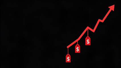 Dramatic Stock Market Decline: Conceptual Image of Falling Prices with Downward Arrow and Red Tags on Black Background - Perfect for Financial Analysis and Market Trends