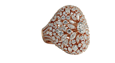 Exquisite rose gold cocktail ring adorned with a dazzling array of sparkling diamonds