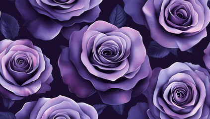 Seamless pattern of purple roses, with a rich color palette and detailed petals, creating a luxurious and romantic backdrop.