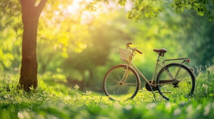 lush green nature, symbolizing eco-friendly travel. The blurred background provides space for text