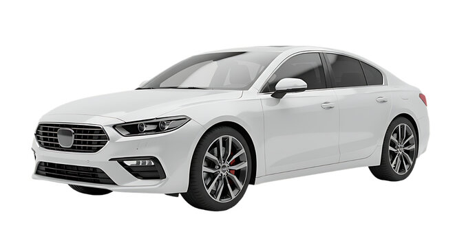 Modern white luxury sedan car with sleek design and alloy wheels on black background
