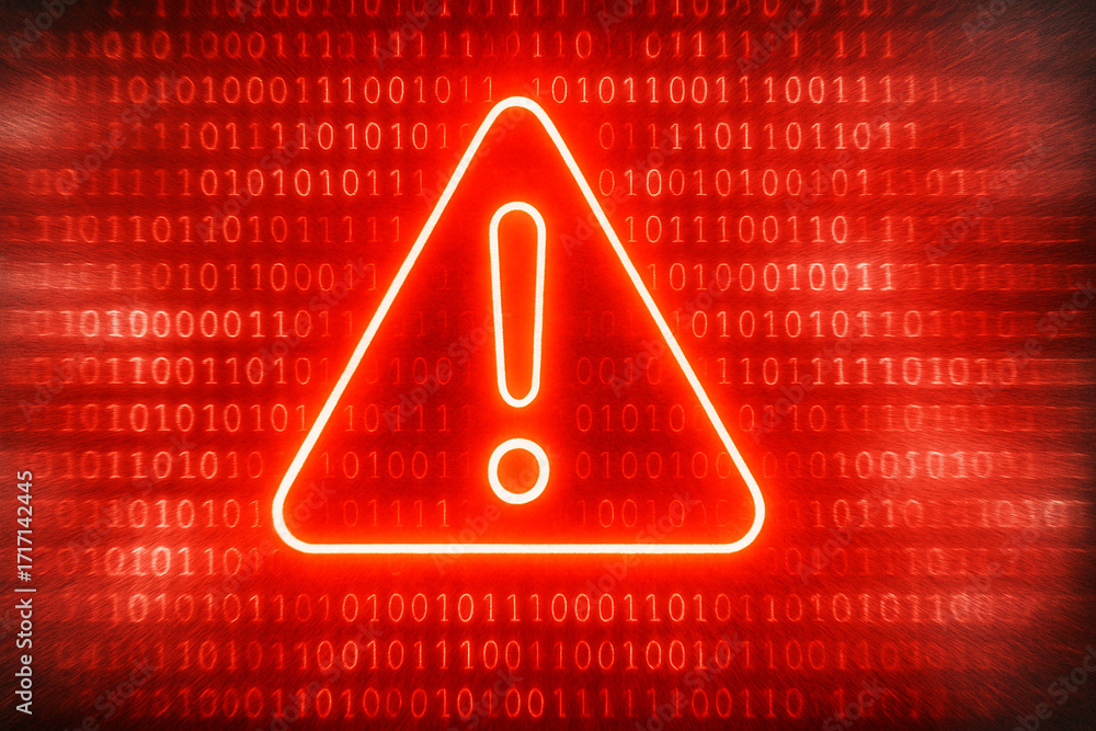 Poster a bright red digital warning sign with an exclamation mark inside a triangle, set against a backgrou