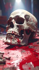 Bloody skull on a crimson surface