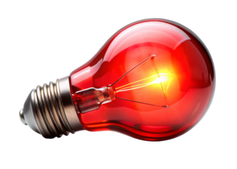 Growing red light bulb on white background