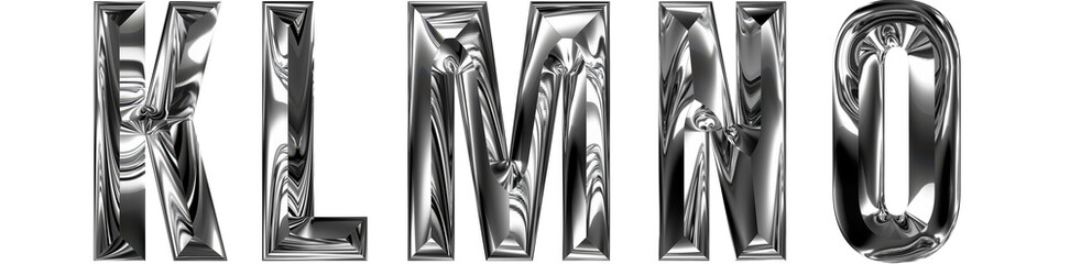 Naklejka premium Realistic black chrome metal alphabet KLMNO transparent PNG file, high resolution