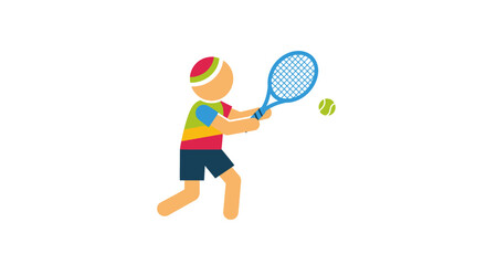 Colorful Illustration of a Tennis Player Hitting a Ball with a Racket Sport Activity