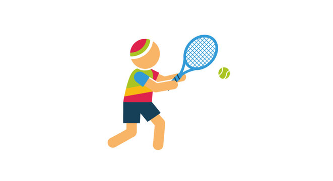 Colorful Illustration of a Tennis Player Hitting a Ball with a Racket Sport Activity