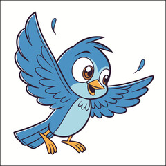Cartoon blue bird character illustration happy flying bird vector animation image on transparent background
