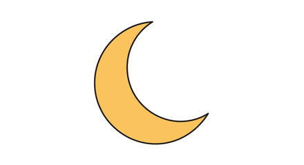 Illustration of a crescent moon with a golden hue on a plain white backdrop graphic element for
