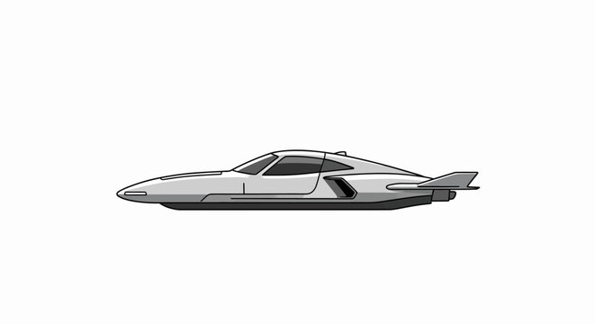 Futuristic sleek silver hovercraft design concept for advanced transportation technology