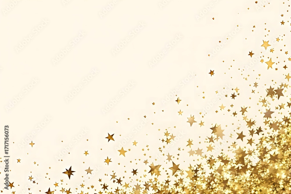 Poster gleaming golden stars cascade down against a light cream backdrop, creating a magical and festive at