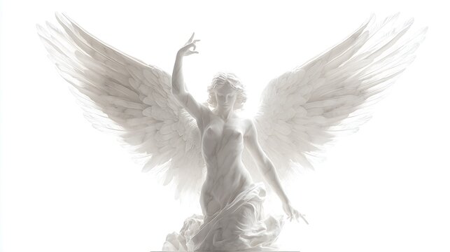 Beautiful white marble angel statue full body sculpture