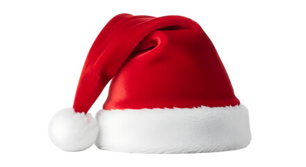 Red santa hat with white trim isolated on transparent background