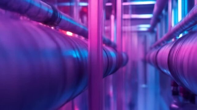 Pink And Blue Neon Lit Industrial Pipes