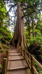 Fototapeta premium Lush forest path with towering tree