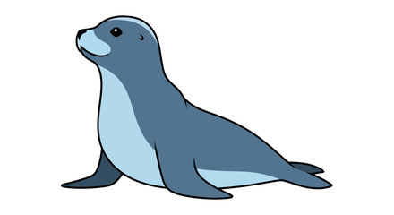 Cartoon illustration of a cute blue seal pup on a white background looking upwards with hope