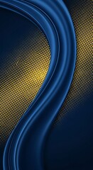 A dynamic, elegant design featuring flowing, dark navy blue silk overlaid with a golden halftone pattern.