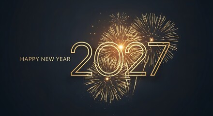 Elegant golden 2027 New Year design with festive fireworks display