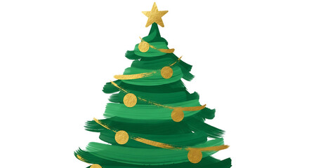 Obraz premium Hand painted christmas tree with star and ornaments isolated on transparent background