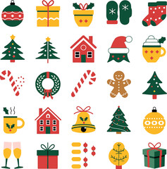 Fototapeta premium Festive christmas icons collection for holiday celebrations