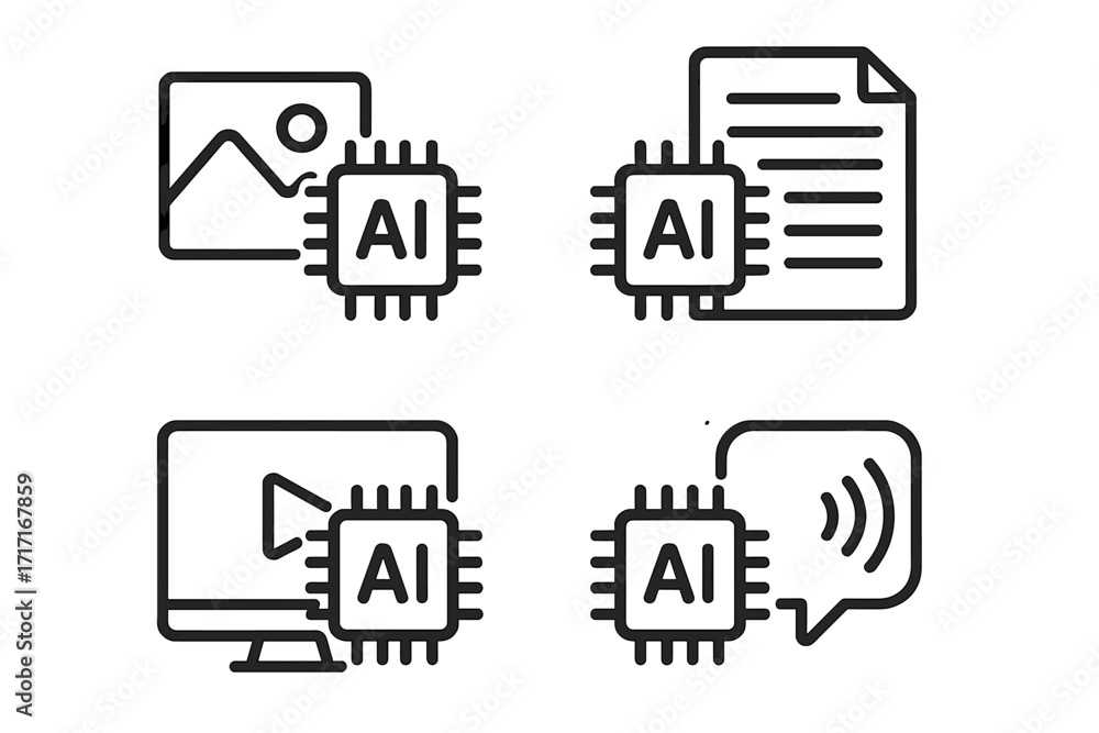 Fototapete ai generator icon set. artificial intelligence concept for text to image, video, and speech creation