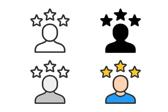 Rating icon set. Person with 3 stars. Customer review, feedback, and satisfaction concept. Employee of the month, VIP member, loyalty reward, premium subscription vector.