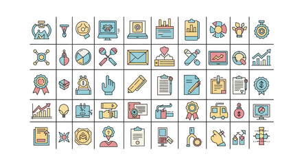 Vector Icons Set of Hand drawn business and finance icon set collection. EPS Editable
