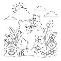 Happy Bear Family Coloring Page © ShareShape