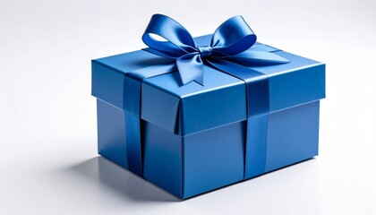 Obraz premium Blue Gift Box With Bow An Isolated On A White Background.