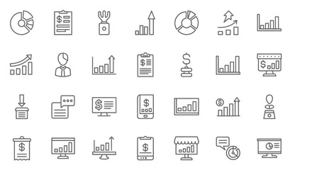 Vector Icons Set of Business Finance and Data Analytics Line Icons. EPS Editable