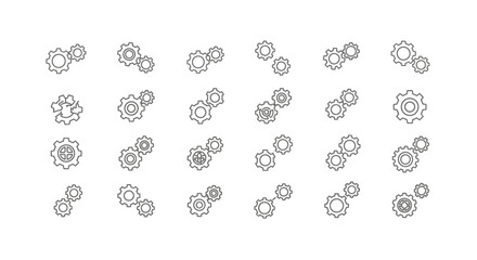 Vector Icons Set of Collection of black and white gear and cogwheel line art icons. EPS Editable