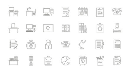 Vector Icons Set of Hand drawn office and business icons set vector illustration. EPS Editable