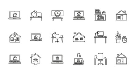 Vector Icons Set of Hand drawn sketch icon set for remote work from home office. EPS Editable
