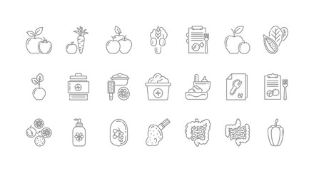 Obraz premium Vector Icons Set of Healthy Food and Nutrition Line Icon Set Collection. EPS Editable