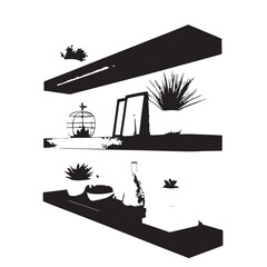 Naklejka premium Black floating shelves Silhouette Vector, High Quality Illustration on White Background