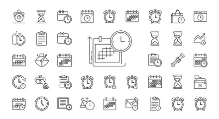 Fototapeta premium Vector Icons Set of A comprehensive set of hand drawn time and date line icons for planning and scheduling. EPS Editable