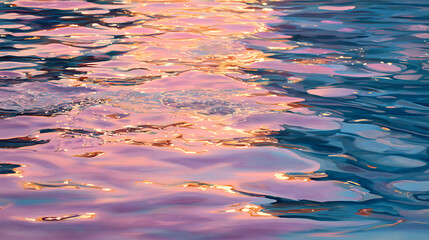 The water shimmers in hues of pink, blue, and gold, capturing the soft silence of nature