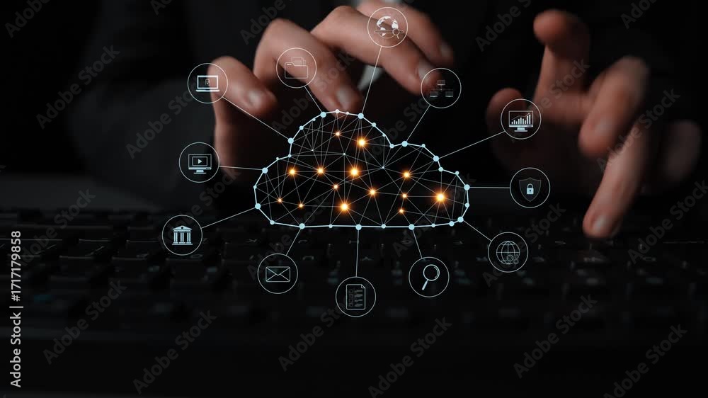 Aufkleber cloud computing enables cloud, service, and network integration for digital transformation, data acc