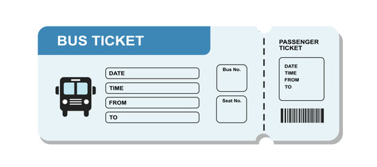 Travel Bus Ticket Illustration. Bus Ticket for Road Trip. Bus Ticket Template.